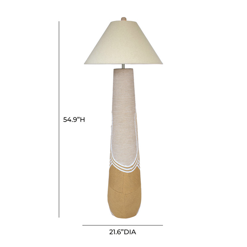 Harlee Beige Natural Woven Floor Lamp with Linen Shade