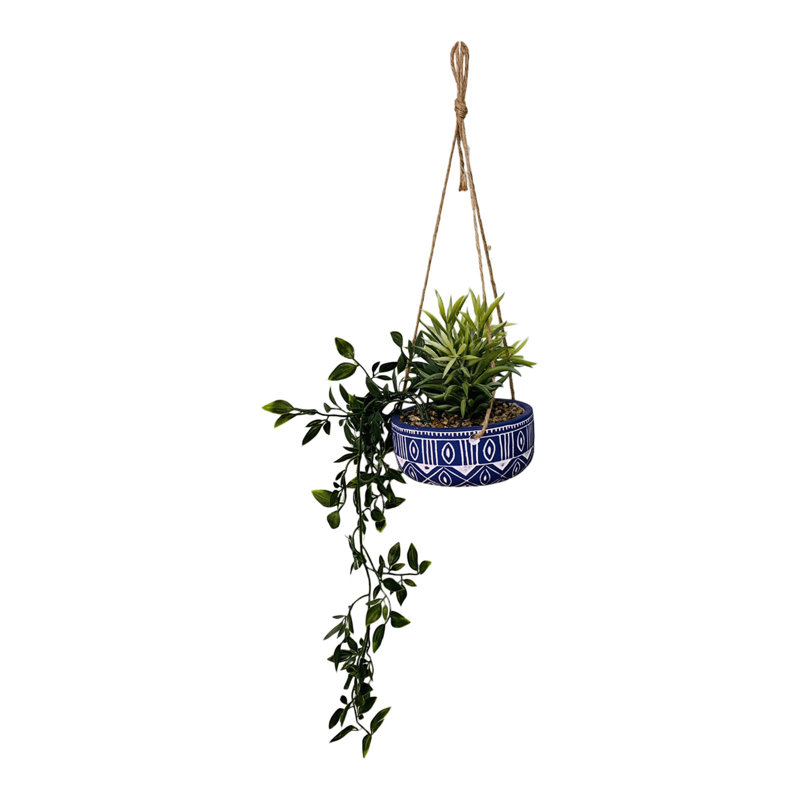 22cm Faux Grapevine Plant in Ceramic Pot, Blue/White