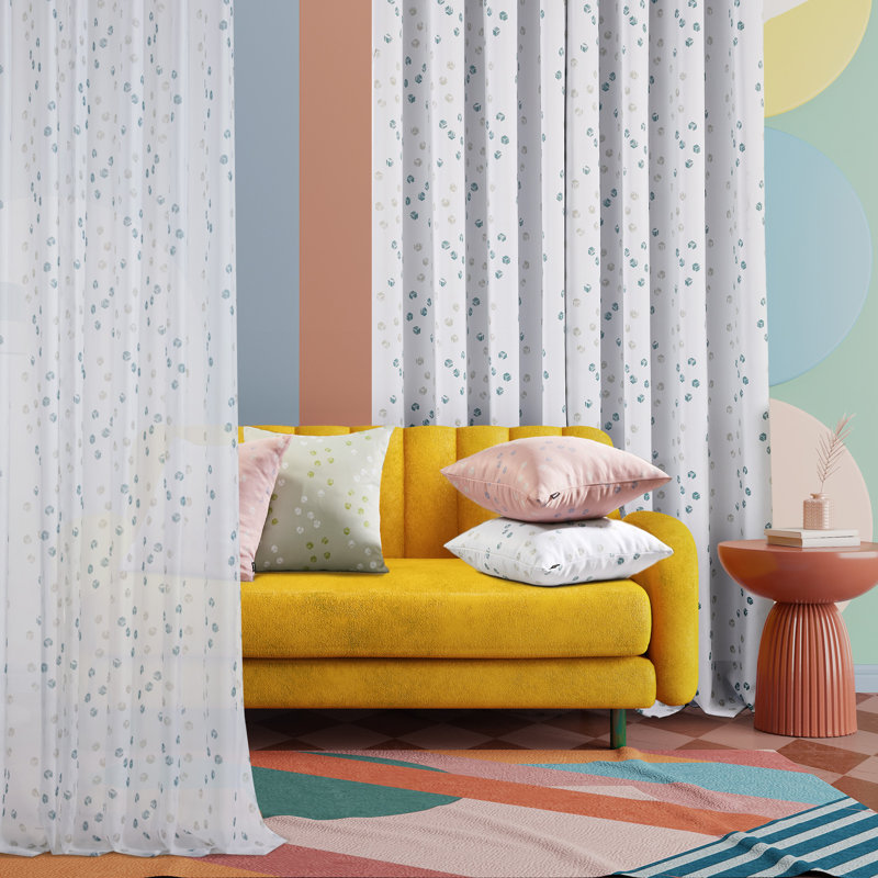 Designer Series Eco-Friendly Grommet Sheer Curtains with Cube Print Pattern (Set of 2), 52" W x 84" L, White