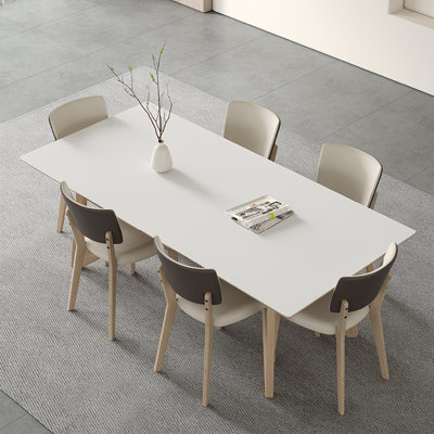 Ensemble de table de salle à manger en bois naturel mat et pierre frittée