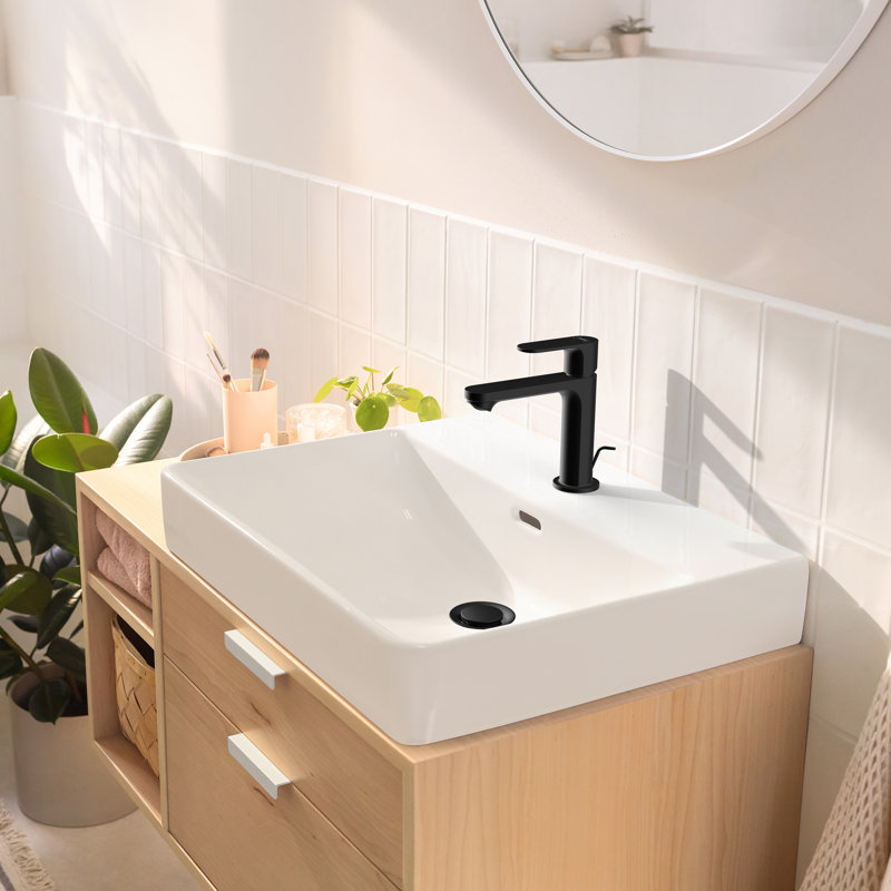 Rebris S Single Hole Bathroom Faucet with Drain Assembly, Matte Black