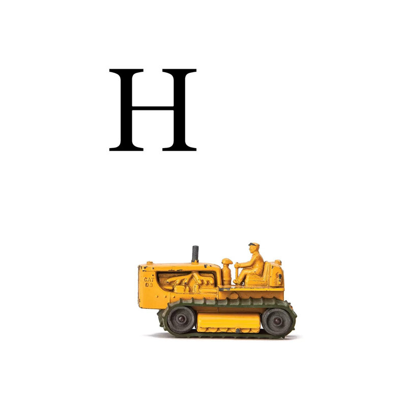 H Bulldozer Yellow White Letter - Print on Canvas, Wrapped Canvas, 20.32 cm H x 30.48 cm W