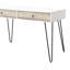 Bureau taupe avec 2 compartiments de rangement et détails métalliques - Table de lecture en chêne avec tiroirs, gain de place pour les espaces de travail optimisés