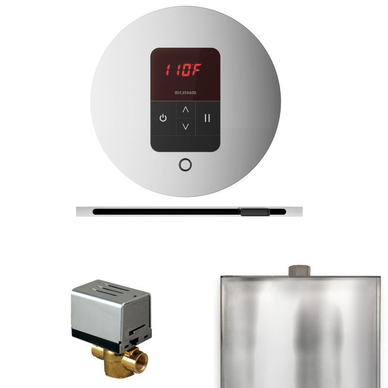 Basic Butler Steam Shower Control Package with Round iTempo Control and Linear Steamhead, Polished Chrome