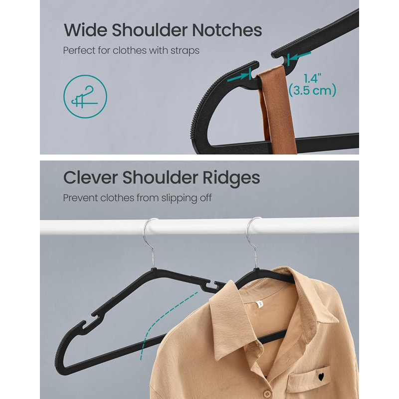 Clothes Hangers 50 Pack, Heavy-Duty Plastic Hangers, Coat Hangers with Wide Shoulder Notches