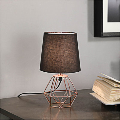 Copper Metal Table Lamp With Black Semi-Drum Shade, Elegant And Modern Lighting