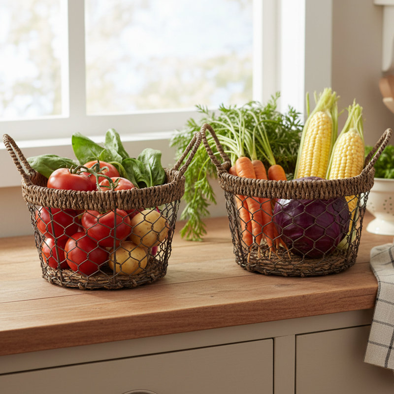 Large Basket With Handles - 2 Piece Set - 11 1/2" X 7 1/2"