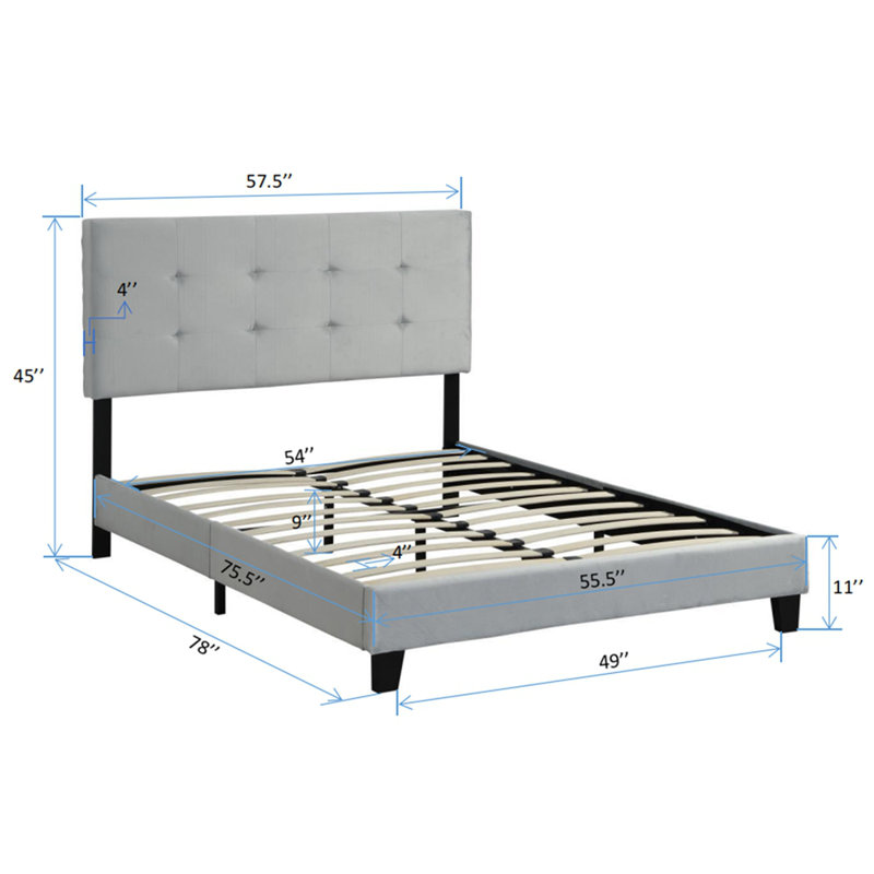 Upholstered Platform Bed Frame With Pull Point Tufted Headboard, Featuring Strong Wood Slat Support As A Reliable Mattress Foundation