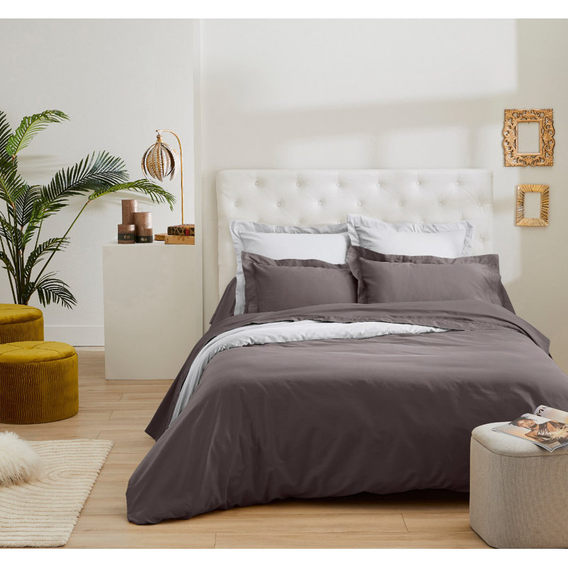 Hazelann Satin Solid Colour Duvet Cover with Pillowcases Included, 200 x 200cm Duvet Cover, Grey