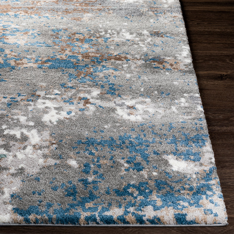 Maez Abstract Blue/Gray Area Rug, Rectangle 6'7" x 9'