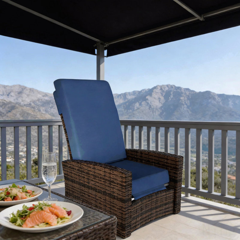 Outdoor Chair,Outdoor Swivel Recliner Chair, Dark Blue Cushion/Black Frame