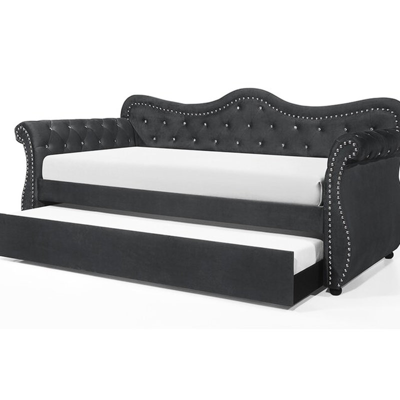 Lit de jour en velours gris avec lit gigogne - Lit confortable, Gris