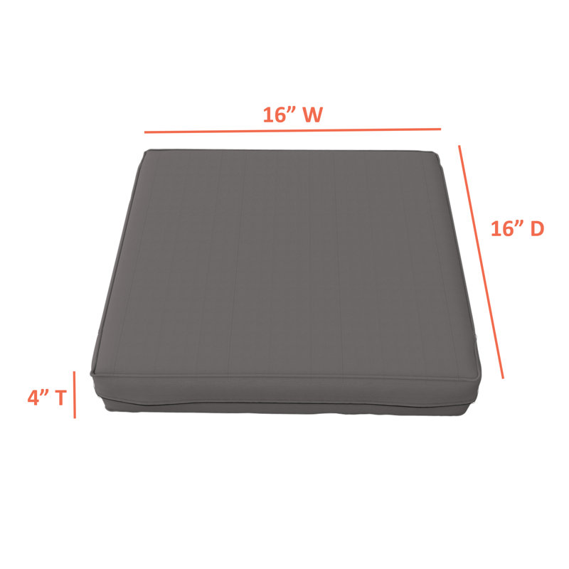 Housse carrée pour coussin de patio imperméable, Polyester gris, H 16 po x l 16 po x P 4 po