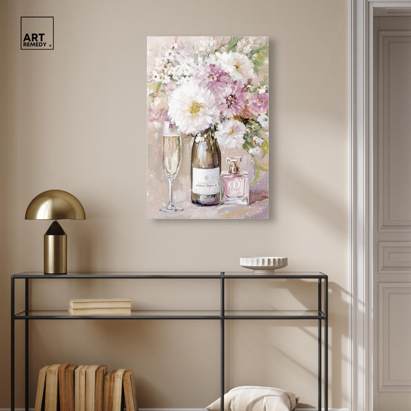 Vase de champagne clair imprimé acrylique sur acrylique Glam par Art Remedy, prêt à être accroché, H 30 po x l 20 po