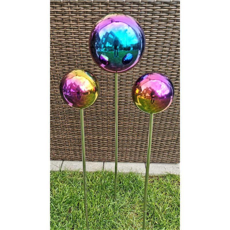 Davani Stainless Steel Gazing Ball, Turquoise/Purple/Polished yellow 