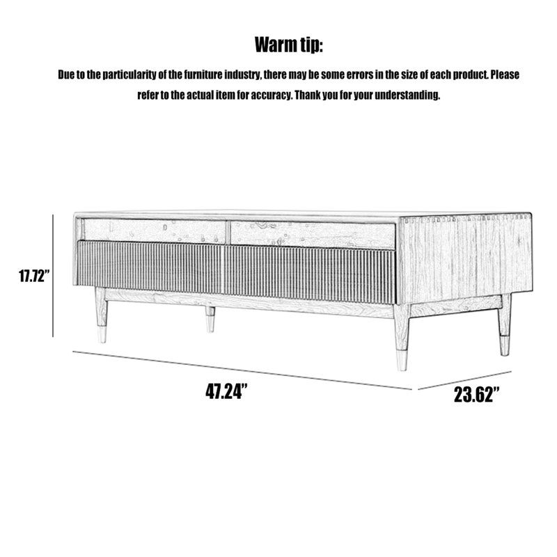 Black walnut all-solid wood coffee table, 17.72" H x 47.24" L x 23.62" W