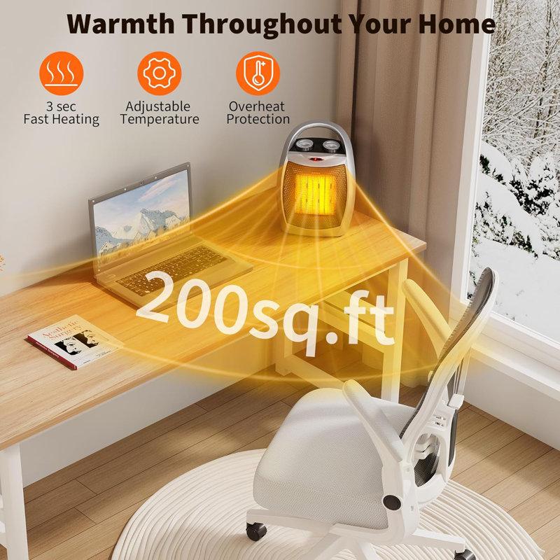 Small Space Heater, 1500W/750W Portable Electric Space Heater, PTC Fast Heating Ceramic Room Small Heater with Overheat & Tip-Over Protection Office Room Desk Indoor Use