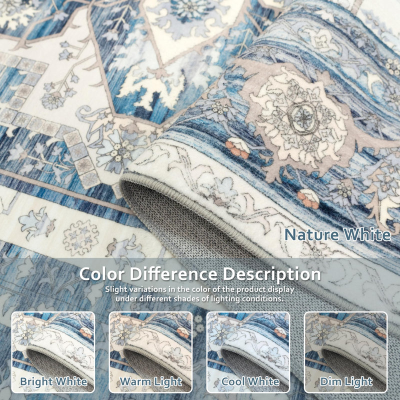 Machine Washable Area Rugs For Living Room Non-Slip Backing Foldable Boho Floral Carpet Rugs, Rectangle 5' x 7'