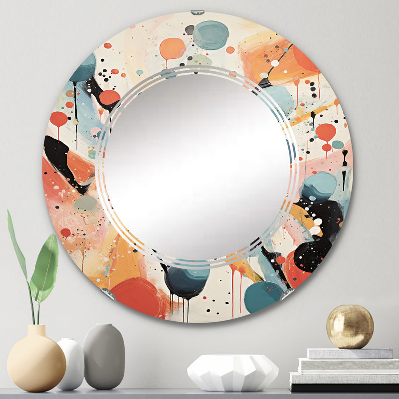 Freidrick - Miroir mural rond Mid-Century, 24 po x 24 po