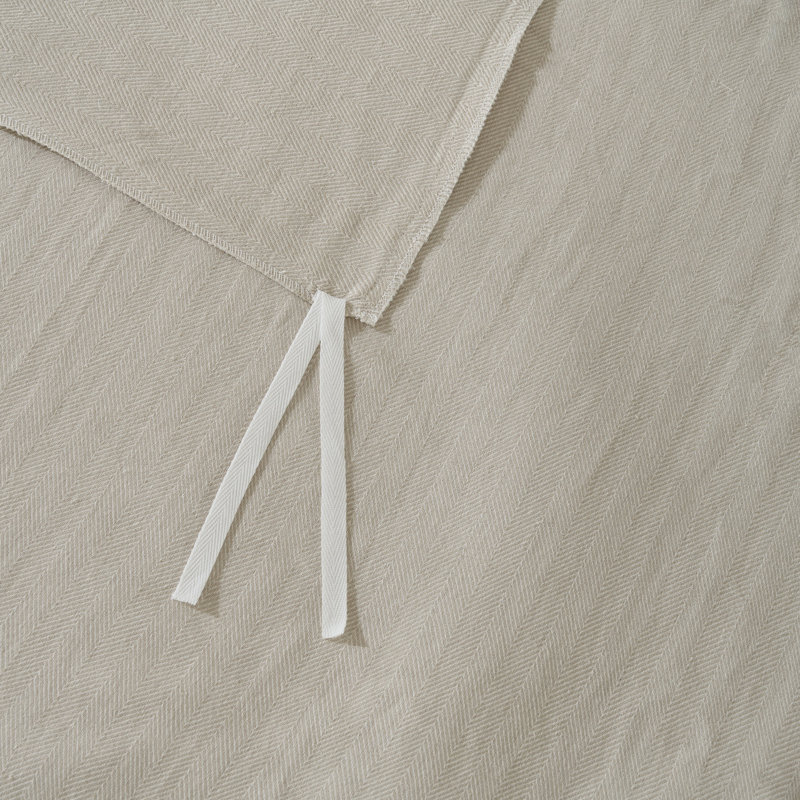 Farmhouse Linen Cotton Duvet Cover 3 Pieces Set Herringbone Weave, Queen Duvet Cover + 2 Queen Shams