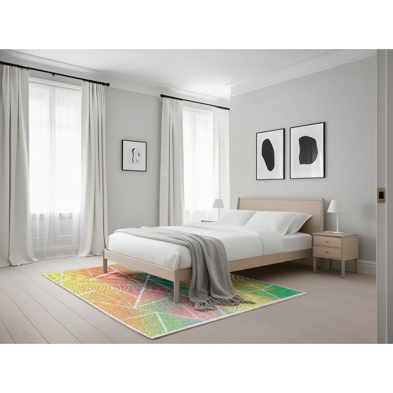 Tapis vert/rose/bleu à motif, Rectangle 5 pi x 7 pi