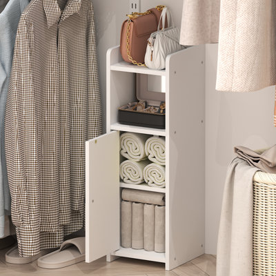 Furinno FULDA Closet Organizers and Storage, 4-Tier Closet Organizer, Narrow Closet Storage with Door and Adjustable Shelves, 24H, for Small Spaces, Closet, Study Room, Hallway, White
