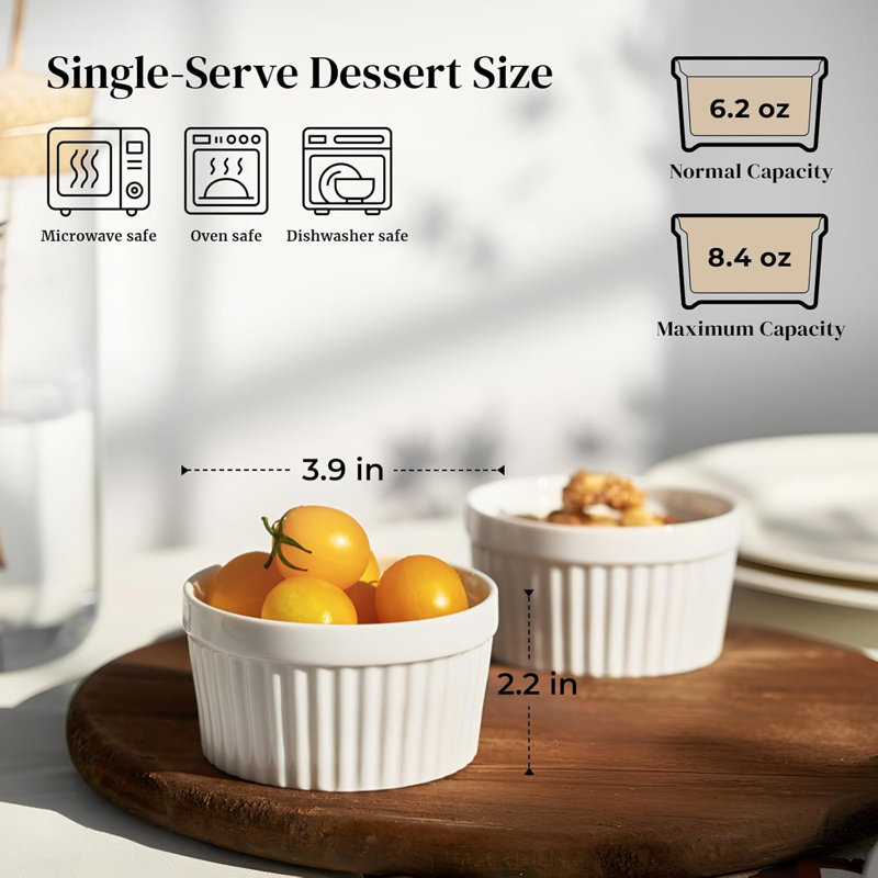 6-piece 6oz White Porcelain Ramekins