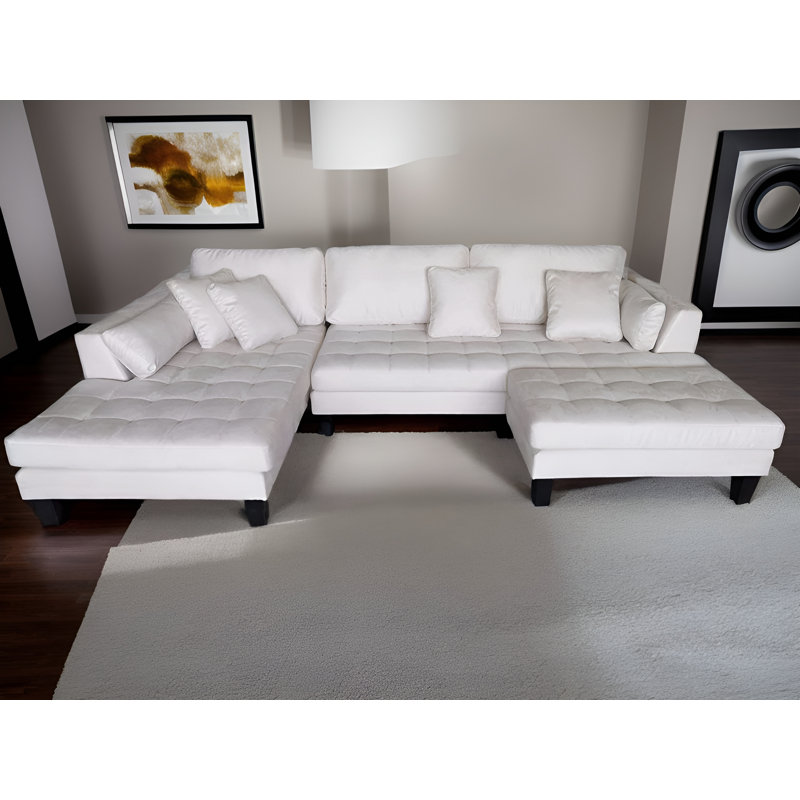 Canapé modulaire en microfibre avec repose-pieds Pritesh, Accoudoir à gauche (vu de face), Microfibre / microsuède blanc