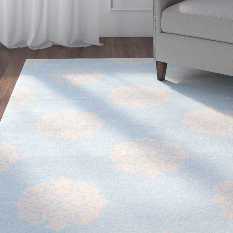 Tapis turquoise / jaune en laine / viscose touffeté à la main Steve, Rectangle 7 pi x 9 pi 6 po