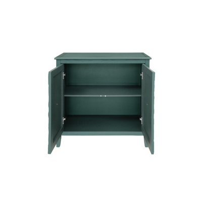 Vintage Green Hand-Painted Sideboard, Carved Roman Column Legs Cabinet with Hidden Storage, Reinforced Structure & Raised Base for Living and Dining Room