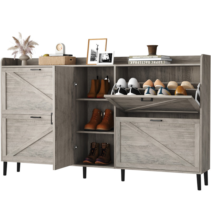 Shoe Cabinet with 4 Flip Drawers, Shoe Organizer Rack with Adjustable Storage Cabinet