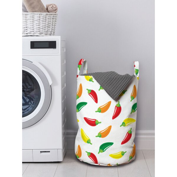 East Urban Home Ambesonne Peppers Laundry Bag, Chili Pepper Pattern with Colorful Digital Vegetable Art Design Composition Vegan, Hamper Basket with Handles Drawstrin
