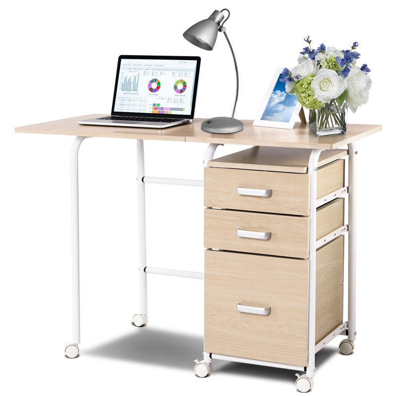 Metal Base Computer Desk, Natural, White