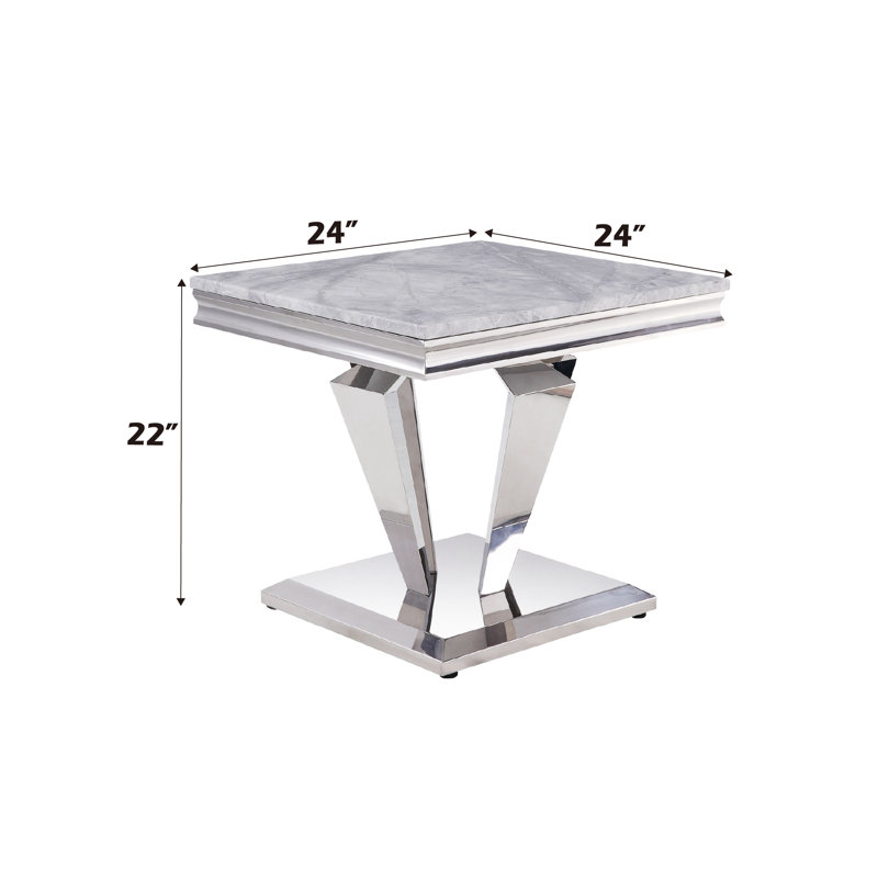 Satinka 24" Light Grey Marble & Stainless Steel End Table