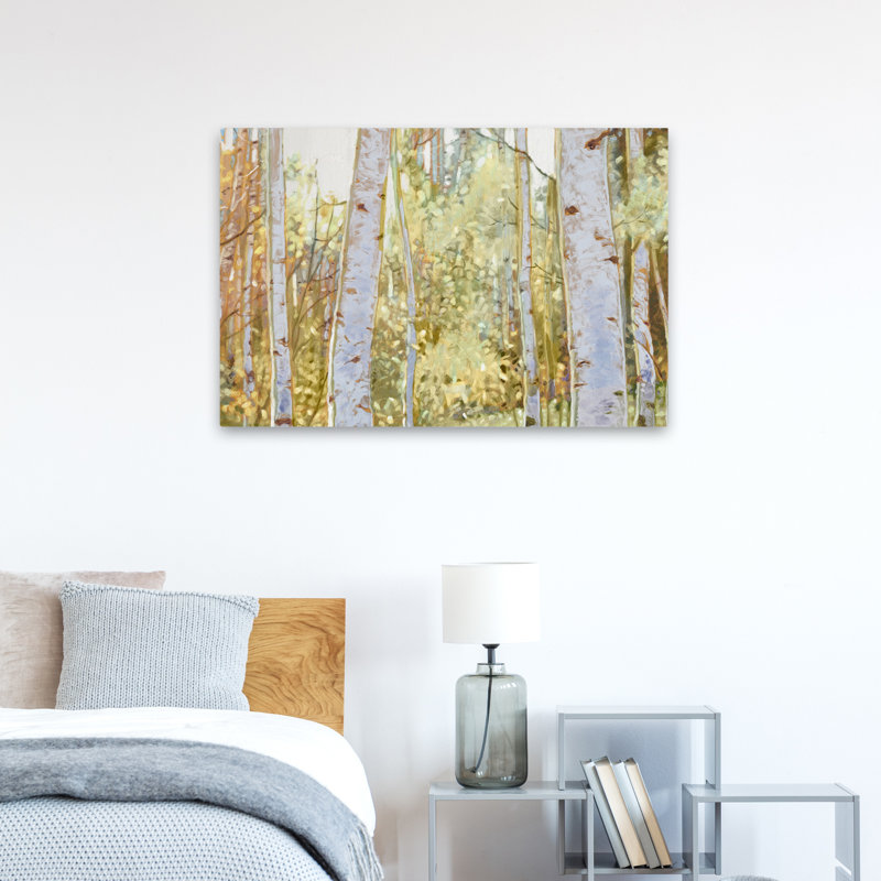 Été, bouleau I, paysage, forêt, nature, peinture, impressionnisme, art contemporain, H 36 po x l 24 po