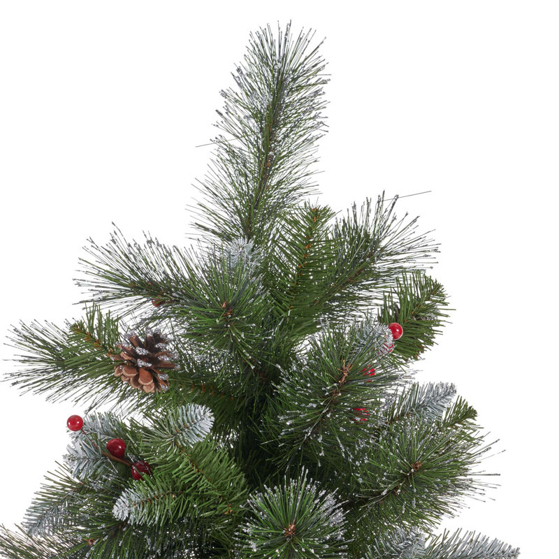 Arbre articulé à poils 9 pi avec 72 baies rouges, 73 pommes de pin et 2099 pointes