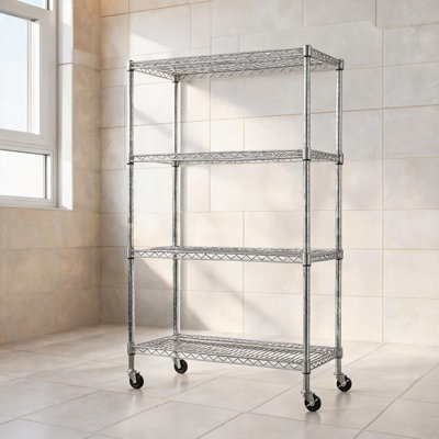 Étagère de rangement 66,64 pouces de hauteur à 4 niveaux en fil métallique, support de rangement robuste en fer argenté pour cuisine, garage, salle de bain et garde-manger