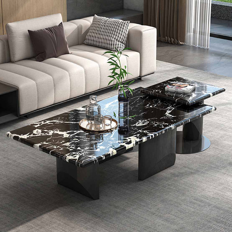 Table basse rectangulaire en marbre clair, Noir / blanc, H 15,4 po x L 55,1 po x l 31,5 po
