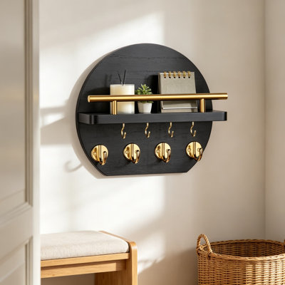 Wall-Mounted Key Holder with Shelf and Hooks, Rustic Wooden Key Hanger for Home Organization and Decoration