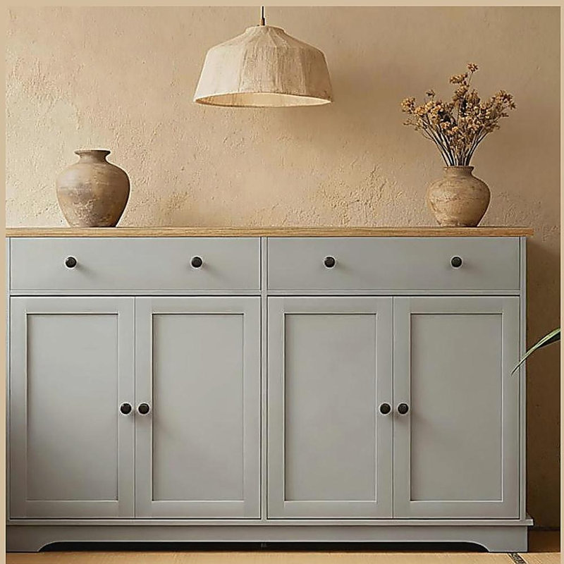 Buffet avec tiroirs de rangement, buffet avec tablettes réglables, Gris / Chêne