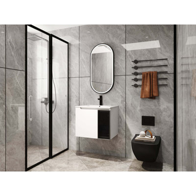 Wall Mounted Composite Door Vanity Cabinet Matched With Practical Ceramic Basin