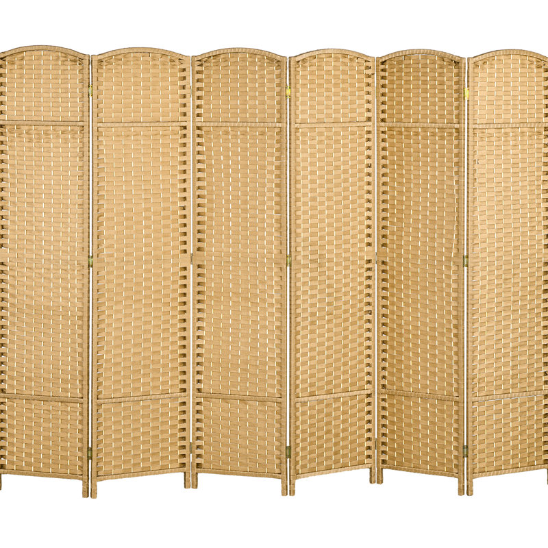 Paravent 6 panneaux pliables, 6,6 pi de hauteur. Bois naturel, tissé à la main pour la séparation de sangles de bureau à domicile et de chambre à coucher, écran.