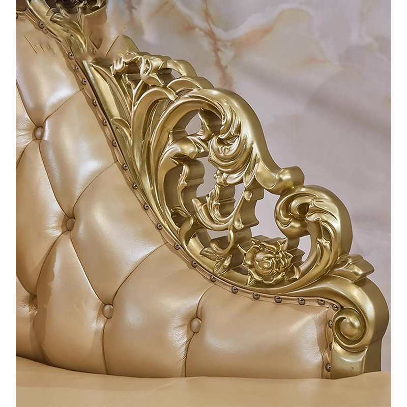 Chaise longue de style européen en bois massif, cuir et or sculpté, pour chambre et salon