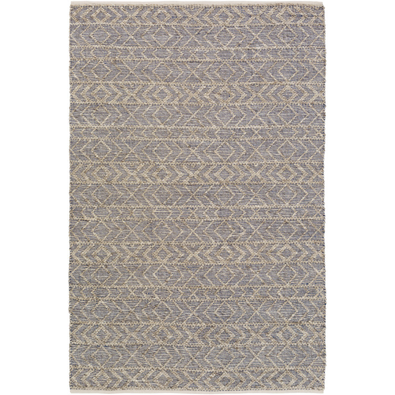 Tapis beige / cobalt / gris clair tissé à plat à la main Jacksonville, Rectangle 5 pi x 7 pi 6 po