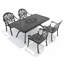 Ensemble de salle à manger rectangulaire pour patio 4 personnes, 170 cm de long, avec trou pour parasol, 4 chaises empilables avec coussins bruns-94396246