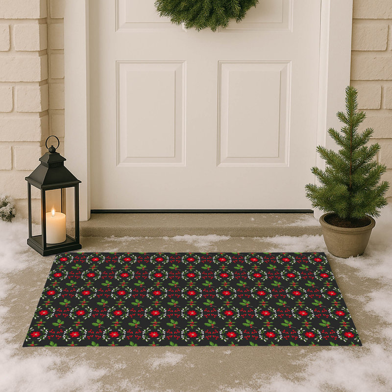 Paillasson Botanical Poinsettia, Gris anthracite, L 34 po x L 21 po