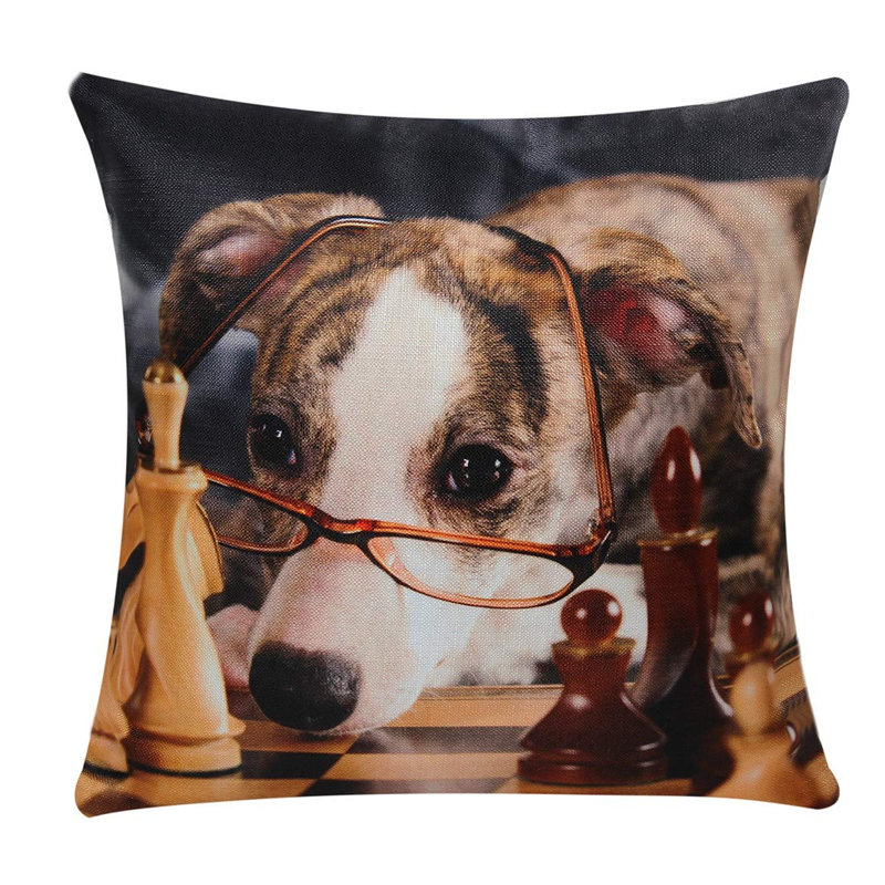 Dezani Dog With Glasses Playing Chess Square Throw Pillowcase