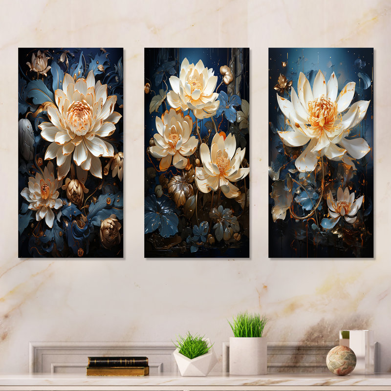 Opulent Reflections Lotus - lot de 3 décorations murales Lotus, H 28 po x l 36 po, Toile tendue