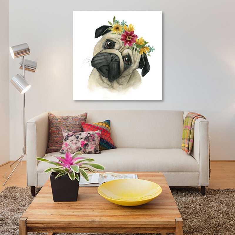 « fleur couronne pup i », impression sur toile, H 18 po x l 18 po x P 1,5 po, Toile tendue, Pas de tapis