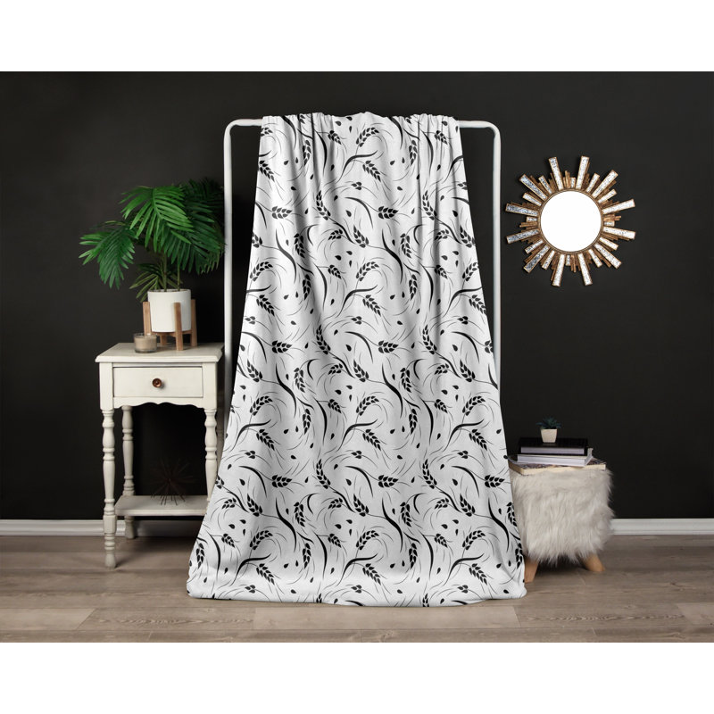 Throw Blanket, 51" W x 60" L, Floral/Abstract, Dark Black/White